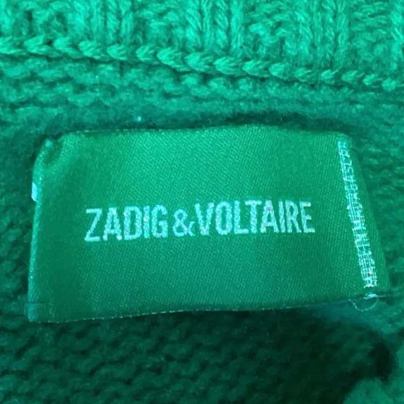 Zadig & Voltaire Lana We Happy Green Knitted Mock Neck Long Sleeve Sweater Top L